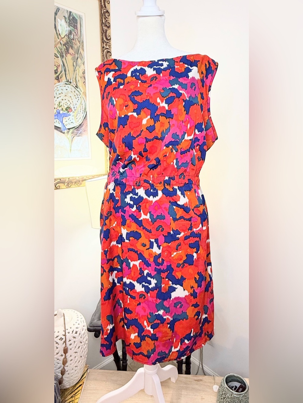 Speed Control New York Dress XL Abstract Floral Midi Dolman Sleeve Zip Pockets